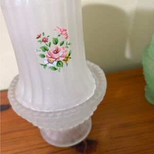 Floral Frosted Satin Glass Fairy Lamp with pink flowers